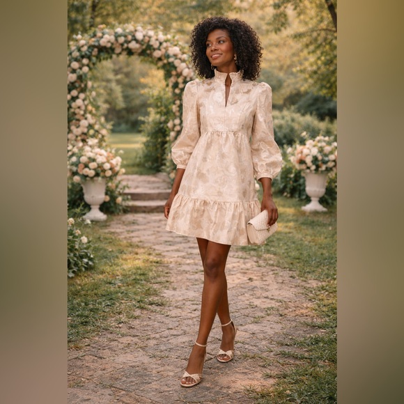 NWT Tuckernuck Palmerston Dress Small Champagne Gold Fil Coupé Tiered Midi Party - Picture 12 of 13